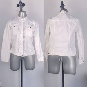 2/$25 White cotton blend old money French girl formal frilly jean jacket small